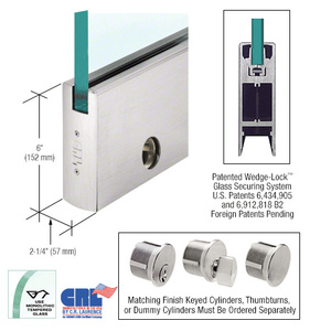 CRL Brushed Stainless 3/4" Glass 6" Square Door Rail With Lock - 35-3/4" Length