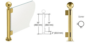 CRL Polished Brass 16" High 2" Round PP05 Elegant Series Counter/Partition Corner Post with Air Space