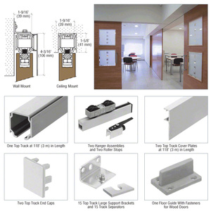 CRL70 Series Single Sliding Door Wall or Ceiling Mount Kit for Wood Doors
