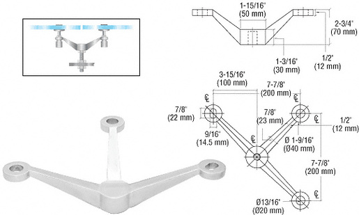 CRL Polished Stainless 3-Way Arm Heavy Duty Post or Column Mount Spider Fitting