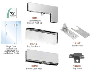 CRL Brushed Stainless European Patch Door Kit for Use with Fixed Transom and Two Sidelites - Without Lock