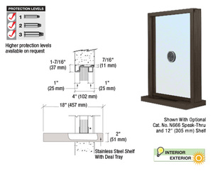 CRL Duranodic Bronze Anodized Aluminum Narrow Inset Frame Exterior Glazed Exchange Window with 18" Shelf and Deal Tray