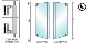 CRL-Blumcraft® Brushed Stainless Right Hand Reverse Glass Mount 'F' Exterior Top and Bottom Secured Deadbolt Handle With Cylinder Outside and Thumbturn Inside