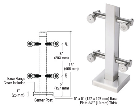 CRL 316 Polished Stainless Point Supported Center Post