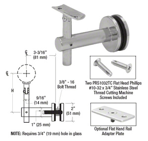 CRL 316 Brushed Stainless Sunset Series Glass Mounted Hand Rail Bracket