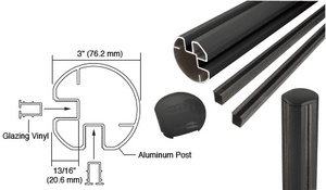 CRL Matte Black AWS 3" Diameter Round 90 Degree 48" Corner Post Kit