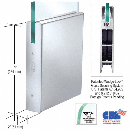 CRL Polished Stainless 1/2" Glass 10" Square Door Rail Without Lock - 35-3/4" Length