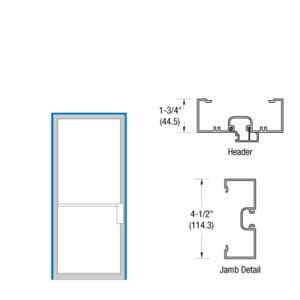 CRL-U.S. Aluminum Clear Anodized RH NOA 1-3/4" x 4-1/2" Up and Over Frame with Offset Pivot for Surface Mount Closer