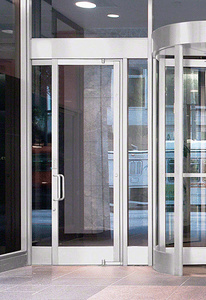 CRL Balancer™ Satin Anodized Aluminum Medium Stile Door for 1" Glazing; 3-11/32" Top Rail; 9-1/2" Bottom Rail; Concealed Hinge Tube RHR; With Lock