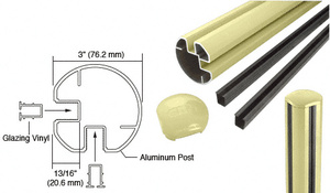 CRL Mill Aluminum AWS 3" Diameter Round 90 Degree 72" Corner Post Kit