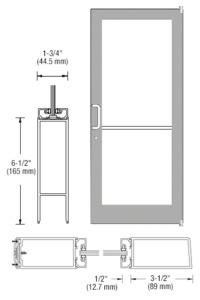 CRL-U.S. Aluminum Clear Anodized 400 Series Medium Stile Active Leaf of Pair 3'0 x 7'0 Offset Hung with Pivots for Surf Mount Closer Complete Door Std. MS Lock & Bottom Rail