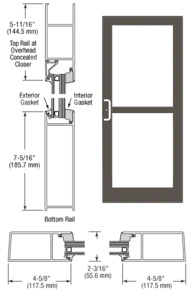 CRL-U.S. Aluminum Class I Bronze Black Anodized IG600 Series Custom Single StormFront™ Gear Hinged Entrance for Panic and Concealed Overhead Closer