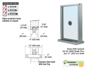 CRL Satin Anodized Aluminum Narrow Inset Frame Exterior Glazed Exchange Window with 12" Shelf and Deal Tray