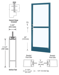 CRL-U.S. Aluminum Custom KYNAR® Paint Custom Single Series 250 Narrow Stile Geared Hinge Entrance Door with Panic for Surface Mount Door Closer