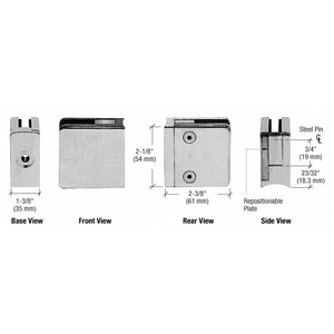 CRL Brushed Stainless Steel Z-Series Square Type Radius Base Zinc Clamps for 3/8" and 1/2" Glass with Repositionable Plate