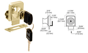 CRL Gold Plated Lock for 1/4" Cabinet Glass Door - Keyed Alike