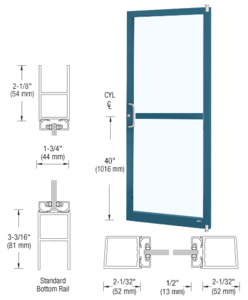 CRL-U.S. Aluminum Custom KYNAR® Paint Custom Size Single Series 250 Narrow Stile Offset Pivot Entrance Door With Rim Device, ADA Bottom Rail for Surface Mount Door Closer