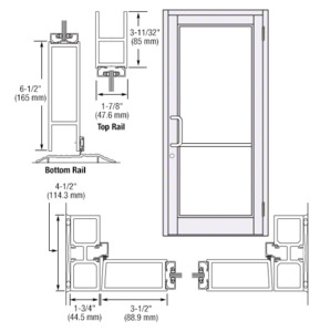 CRL-U.S. Aluminum White KYNAR® Paint Custom Single Series 800 Durafront Medium Stile Butt Hinge Entrance Door for Surface Mount Door Closer