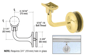 CRL Polished Brass La Jolla Series Glass Mounted Hand Rail Bracket