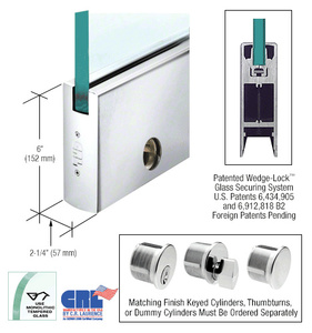 CRL Polished Stainless 5/8" Glass 6" Square Door Rail With Lock - 35-3/4" Length
