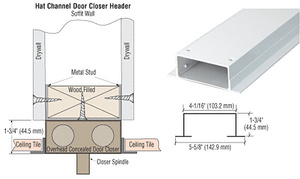 CRL White Custom 4" Hat Channel for Single Door Closer Header