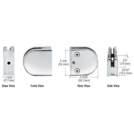 CRL Chrome Z-Series Round Type 2" Radius Base Zinc Clamp for 3/8" Glass