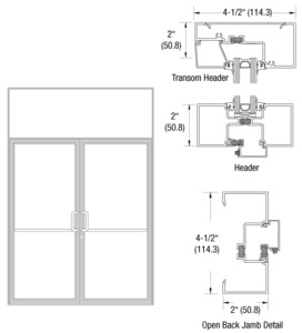 CRL-U.S. Aluminum Clear Anodized Class 1 Thermally Improved Transom Frame for a Pair of Doors Prepped for Butt Hinges and Surface Mount Door Closer