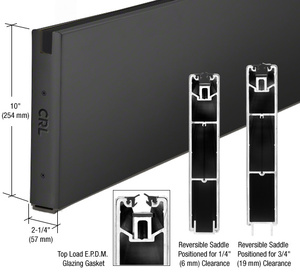 CRL Matte Black 10" Custom Length Square Sidelite Rail for 3/8" or 1/2" Glass