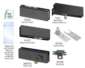 CRL Matte Black North American Patch Door Kit for Use with Fixed Transom - With Lock