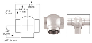 CRL Polished Stainless 2-5/8" Ball Type Tee for 1-1/2" Tubing