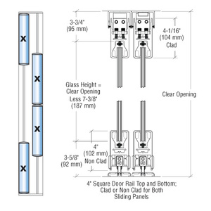 CRL Polished Brass XXXX Format Sliding Door Entrance System - 4" Top and Bottom Tapered Rail