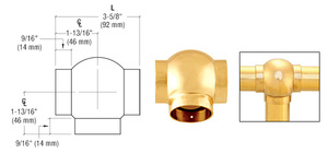 CRL Polished Brass 3-5/16" Ball Type Tees for 2" Tubing