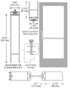 CRL-U.S. Aluminum Clear Anodized Single Active Leaf of Pair 36" x 84" Series 400 Medium Stile Left Side Latch Geared Hinge Entrance Door for 105º Overhead Concealed Closers - A.D.A. Access Bottom Rail