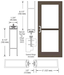 CRL-U.S. Aluminum Class I Bronze Black Anodized Custom Single Series 550 Wide Stile Geared Hinge Entrance Door for Panic and Overhead Concealed Door Closer