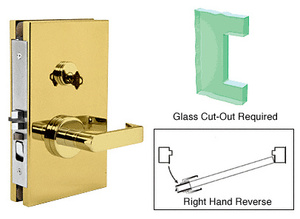 CRL Polished Brass 6" x 10" RHR Center Lock With Deadlatch in Office Function