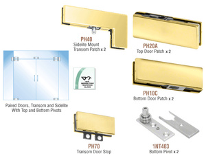 CRL Satin Brass North American Patch Door Kit for Double Doors for Use with Fixed Transom and Two Sidelites - Without Lock