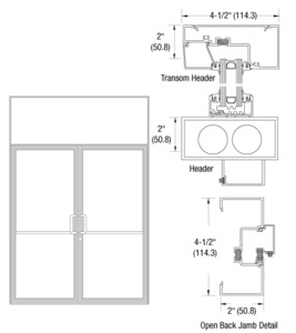 CRL-U.S. Aluminum Clear Anodized Class 1 Thermally Improved Transom Frame for a Pair of Doors Prepped for Offset Pivots and Overhead Concealed Door Closer