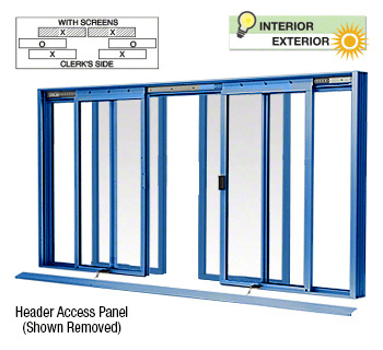 CRL Custom Color Powder Painted DW Series Four Panel Manual Deluxe Sliding Service Window OXXO with Screen
