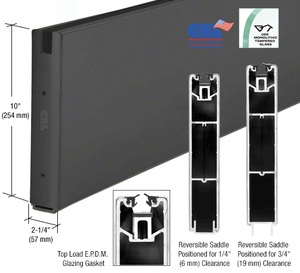 CRL Black Powder Coat 10" x 240" Length Square Sidelite Rail for 5/8" or 3/4" Glass