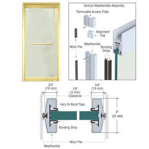 CRL Polished Brass Vertical Weatherstile Kits for 1/2" Glass Single Doors