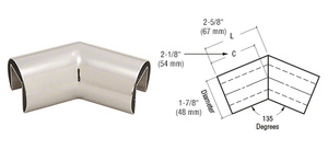 CRL 316 Polished Stainless Steel 1-7/8" Diameter Roll Form 135 Degree Horizontal Corner