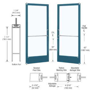 CRL-U.S. Aluminum Custom KYNAR® Paint Custom Pair Series 250 Narrow Stile Offset Pivot Entrance Doors for Surface Mount Door Closers