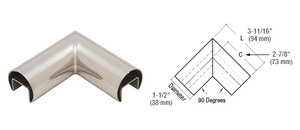 CRL 316 Polished Stainless Steel 90 Degree Horizontal Roll Formed Cap Rails Corners