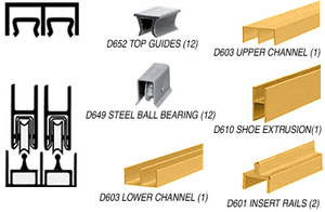CRL Gold Anodized Deluxe Track Assembly D603 Upper and D601 Rail with Steel Ball-Bearing Wheels