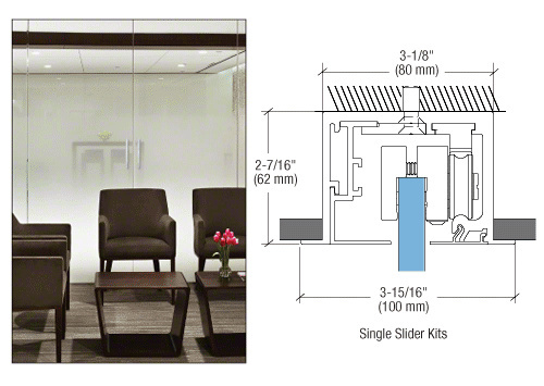 CRL 495 Series Satin Anodized Drop Ceiling Mount Sliding Door Kit with Softbrake Braking System