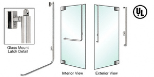 CRL-Blumcraft® Brushed Stainless Right Hand Reverse Glass Mount Retainer Plate "J" Exterior, Top Securing Panic Handle