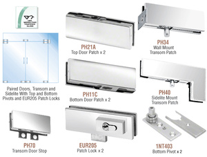 CRL Polished Stainless European Patch Door Kit for Double Doors for Use with Fixed Transom and One Sidelite - With Lock