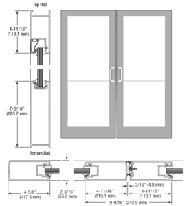 CRL-U.S. Aluminum Clear Anodized Class 1 IG500 Series Custom Pair StormFront™ Geared Hinged Entrance for Surface Closer