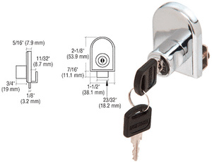 CRL Chrome Cabinet Lock for Hinged Glass Door - Keyed Alike