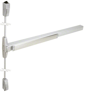 Von Duprin® Surface Mounted Vertical Rod Panic Exit Device with Grooved Case Satin Chrome Finish 48” x 84” Exit Only